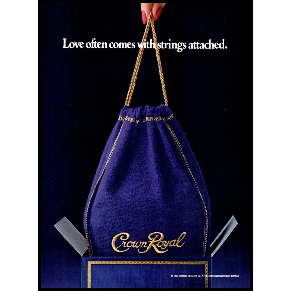 1988 Crown Royal Canadian Whisky Vintage Print Ad Love Strings Attached Wall Art